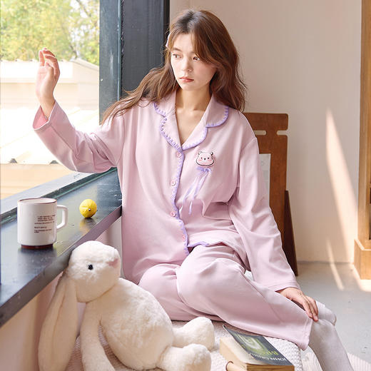 自然醒轻歌针织棉睡衣女士春秋季长袖开衫可外穿高级感休闲宽松家居服套装QH 商品图5