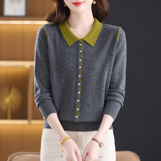 娃娃领羊毛衫100纯羊毛，妈妈减龄短款打底衫上衣CC-13-96623 商品图0