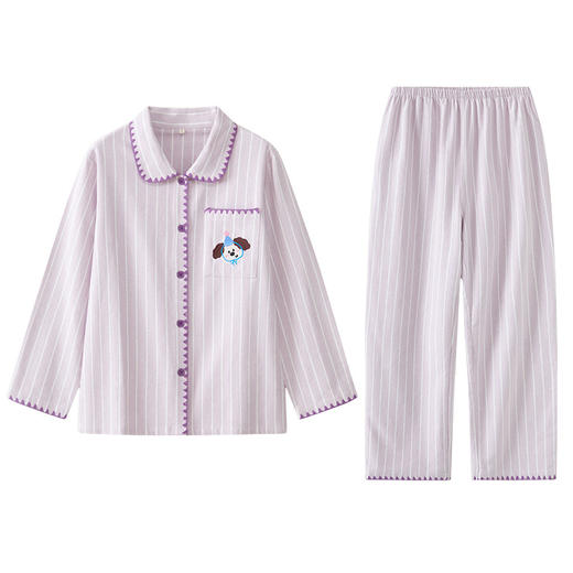 【全棉磨毛】预售~快乐小狗情侣睡衣女春秋季2025新款纯棉卡通刺绣长袖卡通家居服全棉男女 商品图4