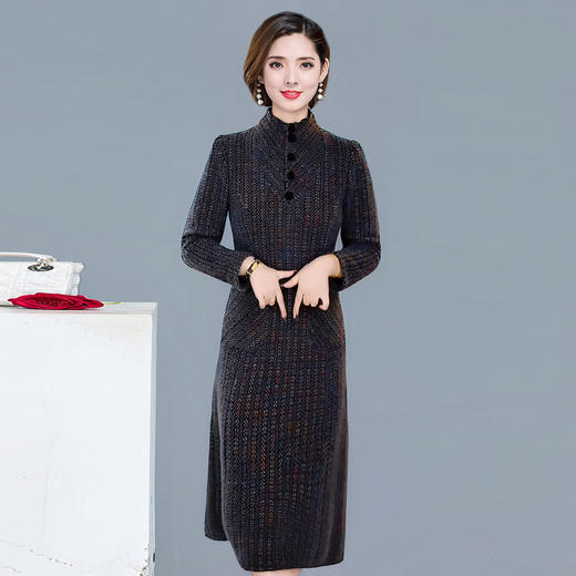 TYH-99H265-Y时尚仿貂绒连衣裙秋冬季厚款打底裙中长款时尚女装弹力包臀裙 商品图1