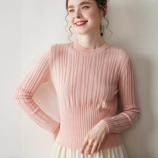 「高货qj」全新升级【铂金会员349/天猫469/差价120】(64659)洛诗琳气质圆领羊绒衫2025秋冬新款修身显瘦亲肤保暖毛衣 商品图0