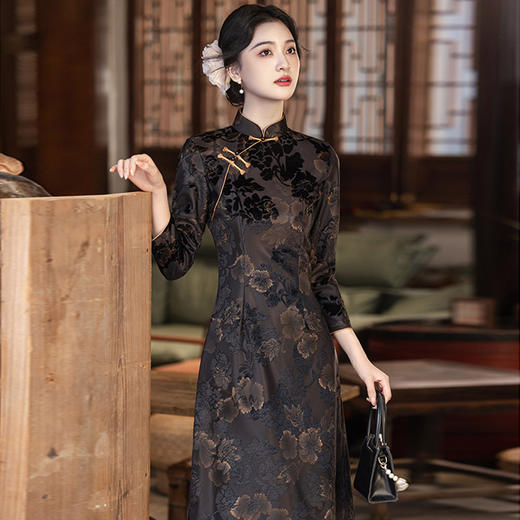 SC22289显瘦妈妈装国风新中式秋季长袖旗袍2025新款女复古收腰连衣裙秋冬 商品图2