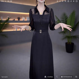 QYM 25MYY2163七分袖连衣裙气质收腰显瘦妈妈中长款裙