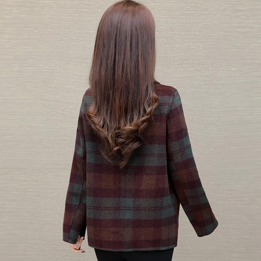 QYM XQ88519-Y格纹呢子翻领厚款毛呢中式复古盘扣休闲外套 商品图2