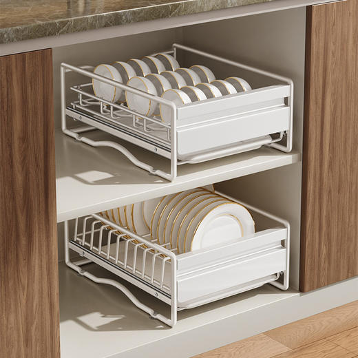 摩登主妇碗碟收纳架橱柜内厨房多功能抽屉式拉篮置物架碗盘沥水架 商品图4