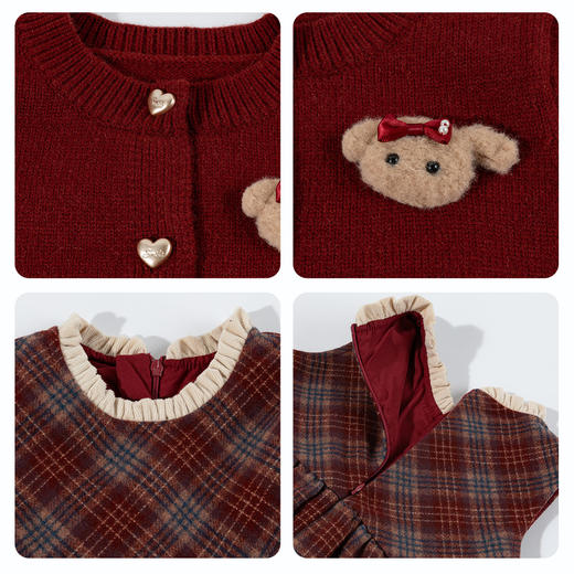 贝贝怡复古格纹连衣裙+开衫毛衣套装秋冬新款女童甜美连体衣裙两件套ZB3EQ003 商品图7