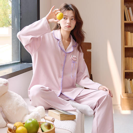 自然醒轻歌针织棉睡衣女士春秋季长袖开衫可外穿高级感休闲宽松家居服套装QH 商品图2