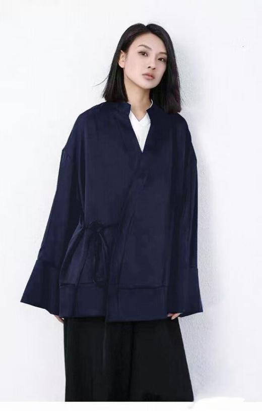 杨幂同款【100%醋酸】778新中式斜门襟系带顺滑醋酸高端衬衫外套-喜出 商品图2