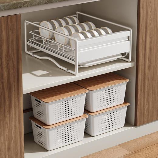 摩登主妇碗碟收纳架橱柜内厨房多功能抽屉式拉篮置物架碗盘沥水架 商品图3