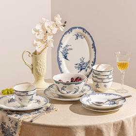 摩登主妇复古法式铃兰釉下彩餐具饭碗家用高颜值陶瓷盘子法式碗具汤碗