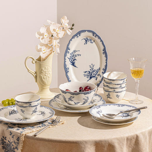 摩登主妇复古法式铃兰釉下彩餐具饭碗家用高颜值陶瓷盘子法式碗具汤碗 商品图0