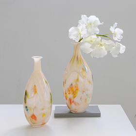 原创设计高级彩色点点奶黄色手工中古风琉璃玻璃花瓶花器插花摆件