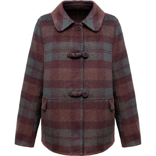 QYM XQ88519-Y格纹呢子翻领厚款毛呢中式复古盘扣休闲外套 商品图4