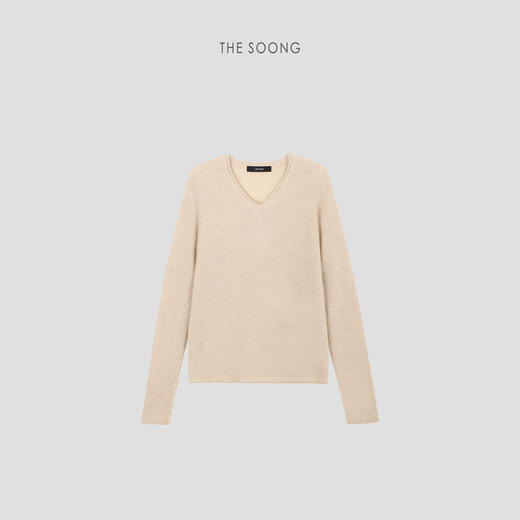 THESOONG| 秋冬100%羊绒26支卷边V领保暖长袖套头毛衣女HWMY7918 商品图6