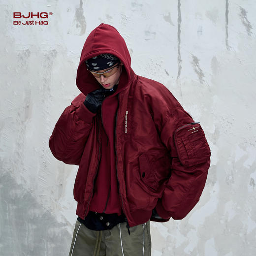 BJHG不计后果假两件羽绒服男女款冬季外套红色90白鸭绒棒球羽绒服 商品图0