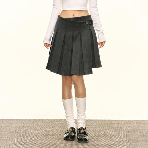 Ariseism 美式复古深灰色百褶裙中裙女秋季新款裙子 商品图1