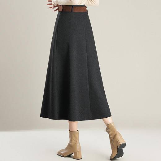 PH-1796羊毛呢半身裙女2025新款秋冬季大摆裙高腰显瘦a字裙显瘦伞裙 商品图3
