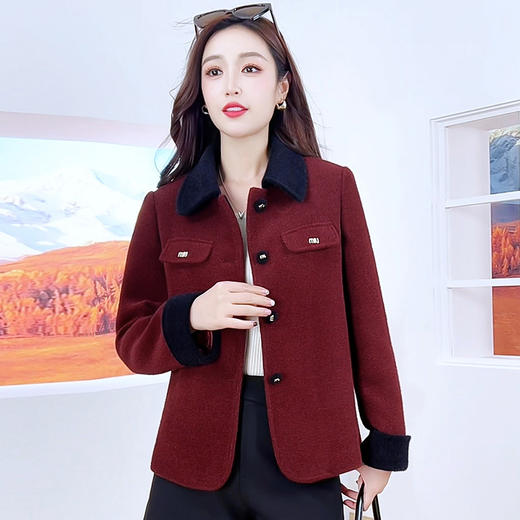 QYMLRX-L2553-Y羊毛呢外套女装短款2025年秋冬季新款翻领单排扣厚款呢子上衣 商品图0
