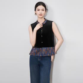 「高货wl」全新升级【铂金会员330/天猫439/差价109】(51755)洛诗琳新中式双面穿丝绒提花马甲2025秋季国风立领上衣女