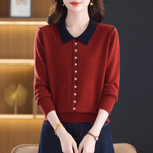 娃娃领羊毛衫100纯羊毛，妈妈减龄短款打底衫上衣CC-13-96623 商品图1