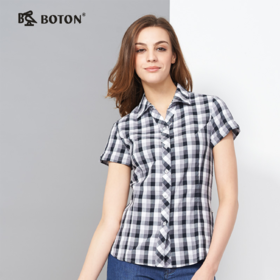 【第2件半价！尾货清仓不退换】波顿夏装简约格子短袖衬衫_女士LS721214
