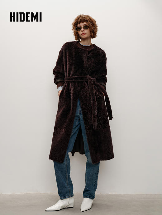 HIDEMI 大秀款进口拉贡胎羔羊定染长款皮毛一体大衣 商品图6