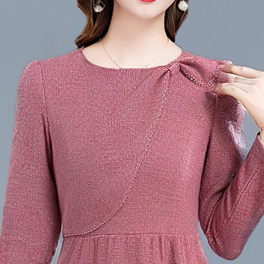 QYMTYH-99H266-Y圆领粉色连衣裙高腰A字裙厚款女装秋冬季新款中长裙 商品图3