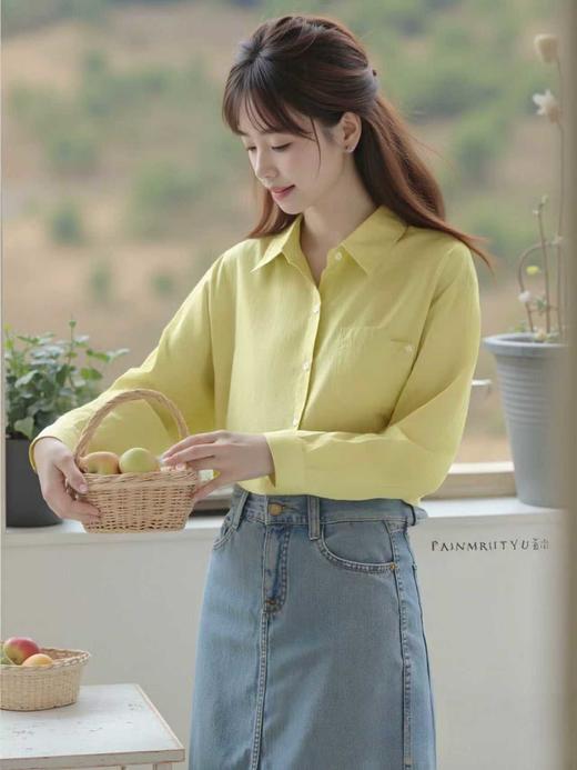 【秋新品】80%棉浅黄不规则口袋后开叉长袖衬衫（微微脏）-喜出 商品图0