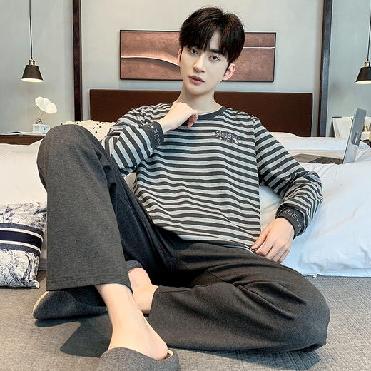自然醒安隅男士家居服德绒保暖长袖长裤套头睡衣QH 商品图9