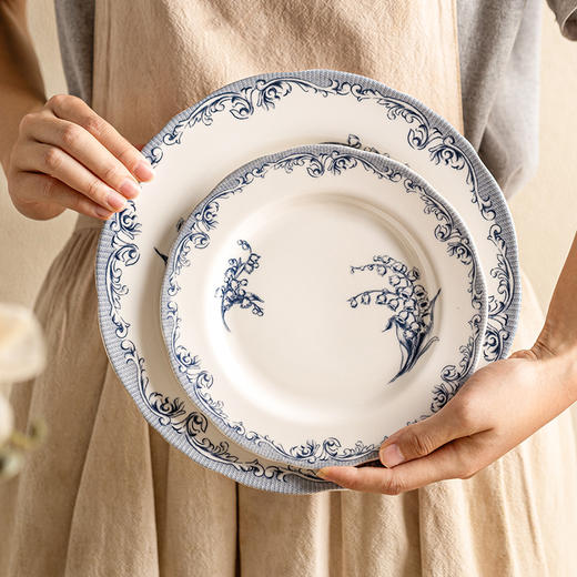 摩登主妇复古法式铃兰釉下彩餐具饭碗家用高颜值陶瓷盘子法式碗具汤碗 商品图1