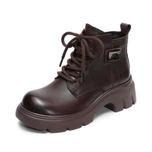 ZM258676头层牛皮厚底马丁靴女秋冬款真皮时尚中跟高级显脚小短靴系带单靴 商品图4