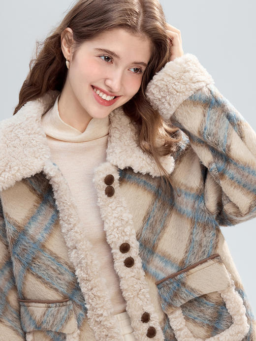 【百图lulu定制】【软萌羊羔大衣】 格子 仿羊羔绒 短外套 商品图0