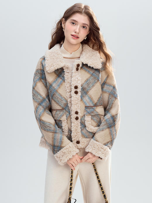 【百图lulu定制】【软萌羊羔大衣】 格子 仿羊羔绒 短外套 商品图6