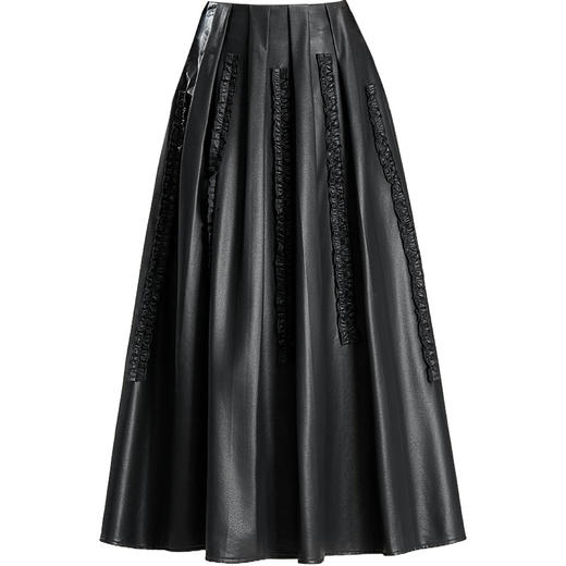 PH-1601 2025新款木耳花边大摆裙高腰中长款半身裙女秋冬A字裙百褶长裙子 商品图4