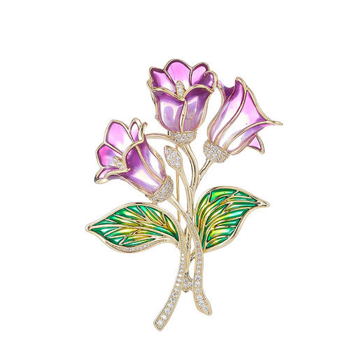 轻奢珐琅铜镶锆石花朵剑兰胸针，复古优雅别针中式美学服装胸花配饰LY-M-152 商品图3