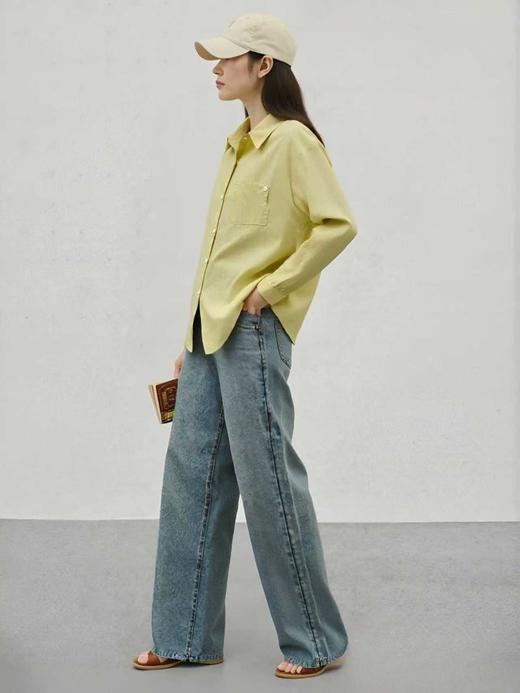 【秋新品】80%棉浅黄不规则口袋后开叉长袖衬衫（微微脏）-喜出 商品图1