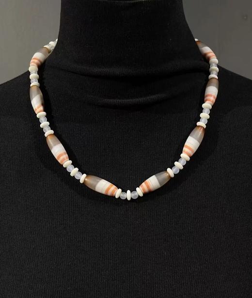 红灰白缠丝玛瑙橄榄珠项链，顺丰包邮 商品图1