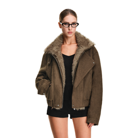 FDR官方店 麂皮翻领斜拉链夹克