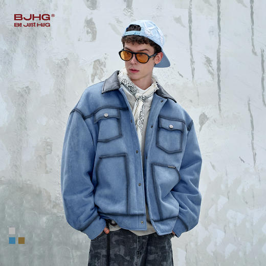 BJHG不计后果环保麂皮绒棉服外套男女款冬季复古做旧撞色保暖棉衣 商品图0