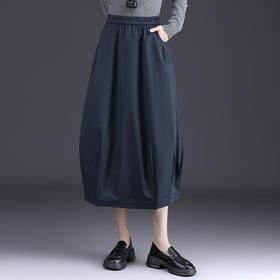 QYM 6991-Y松紧腰花苞裙半身裙百褶高腰洋气灯笼裙