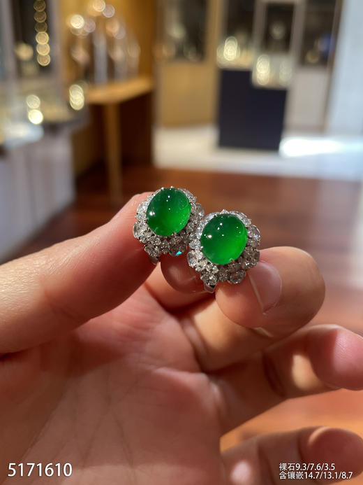 老坑玻璃种帝王绿蛋面耳钉【5171610】具体价格微信咨询 商品图1