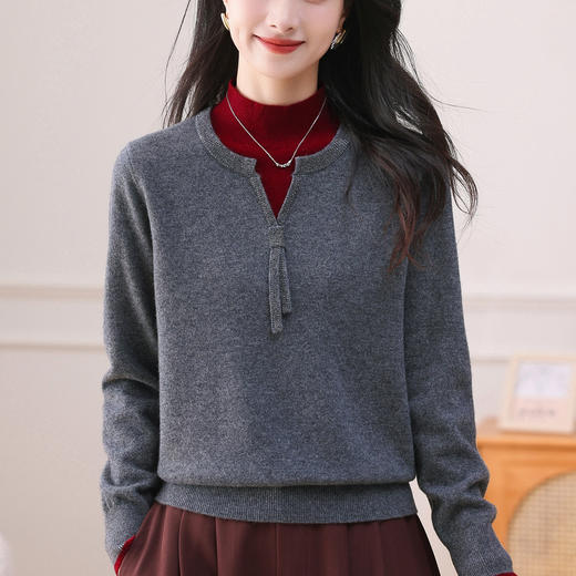 QF 62-741A优雅半高领纯羊毛衫时尚洋气撞色纯色毛衣 商品图1