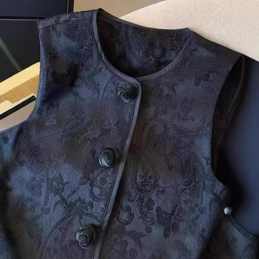 丁摩 新中式国风提花圆领马甲女春秋新款叠穿外搭无袖坎肩马夹5ZF-9477 商品图1