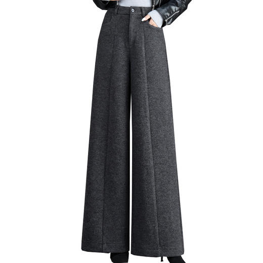 QYM 6993-Y毛呢阔腿裤高腰宽松直筒裤厚款休闲裤 商品图4