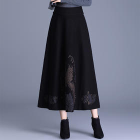 垂坠感针织印花大摆裙，松紧腰通勤高腰A字裙MYX-LXWT-5827-L