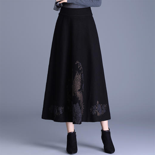 垂坠感针织印花大摆裙，松紧腰通勤高腰A字裙MYX-LXWT-5827-L 商品图0