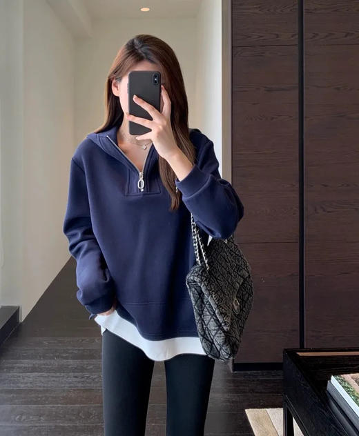 南油高货❗时尚博主人手一件！【梅茵凯琳Meline Kaylin空气层假两件连帽卫衣】减龄慵懒美感穿搭❗高级又自在❗✅进口空气层面料，蓬松柔软！✅宽松H型廓形，包容性极好，不挑身材藏肉显瘦 商品图13