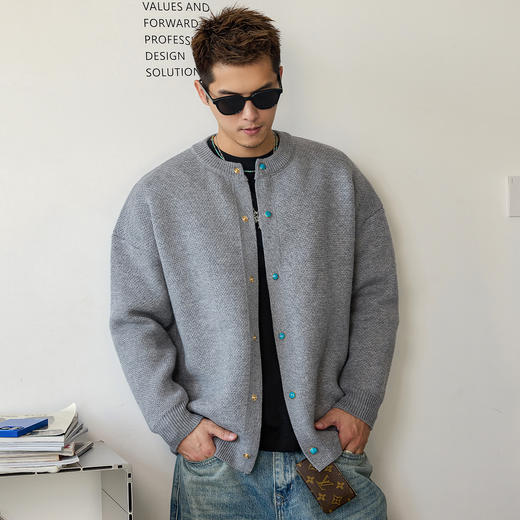 徐太浪【色彩按扣 cleanfit】灰色开衫毛衣男秋冬大码针织衫外套 商品图0