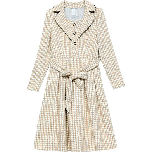 QYM 23002-Y仿貂绒连衣裙厚款腰带收腰中长款时尚A字裙 商品图4