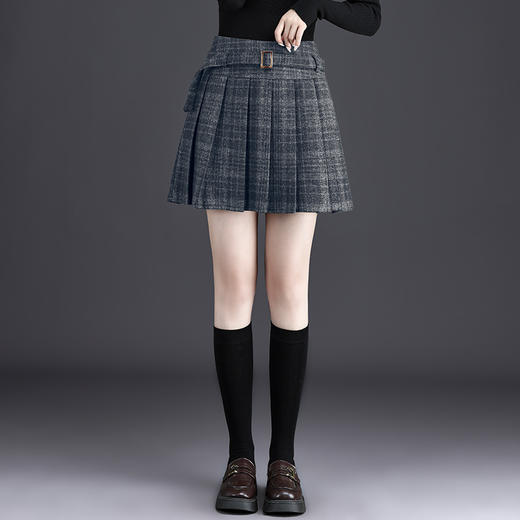 QYM 6989-Y时尚高腰A字短裙格子毛呢裙半身裙 商品图2